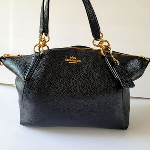 Coach Black and Gold Satchel with Pebbled Leather